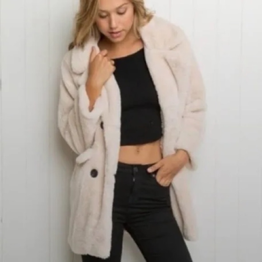 Women's Cream Faux Fur Coat